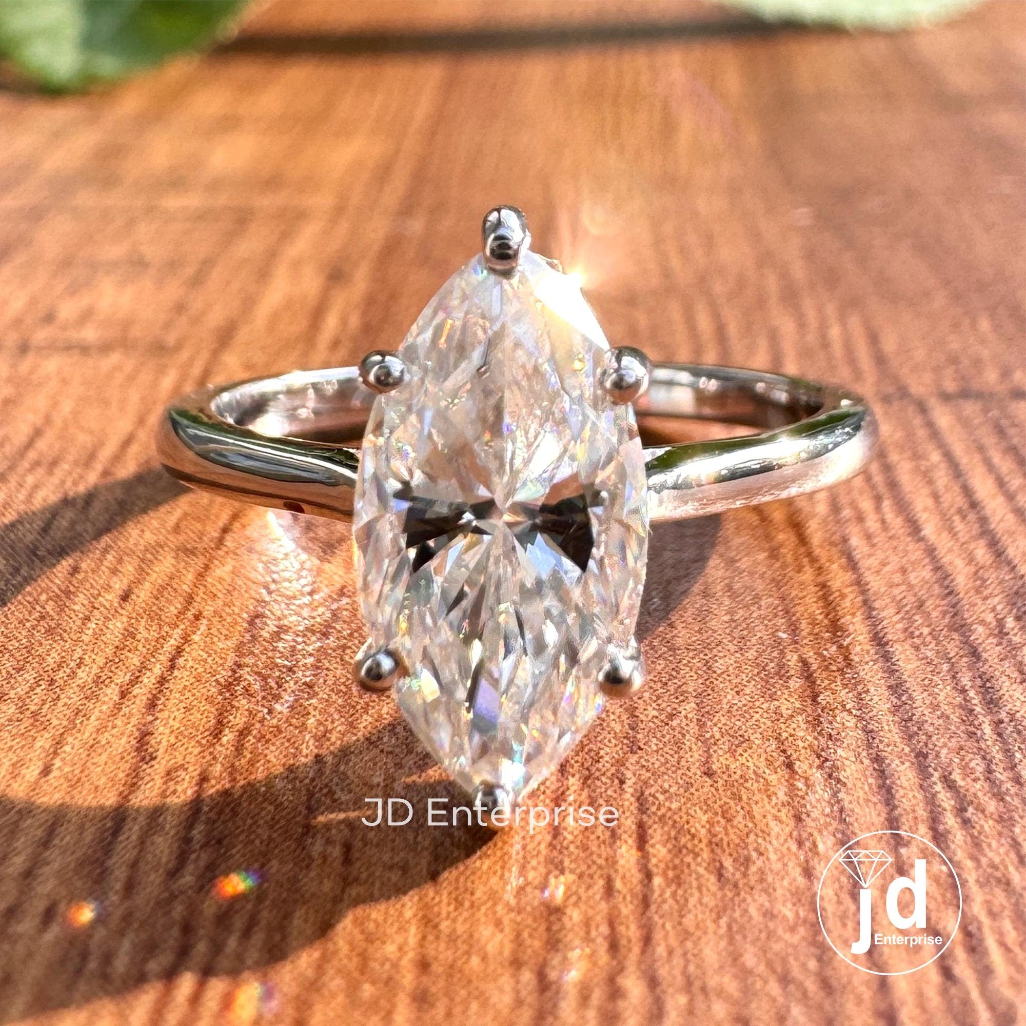 2.10 CT Marquise Cut Colorless Moissanite Solitaire Ring, Comfort Fit Classic Engagement Ring, Wedding Ring, Proposal Ring, Anniversary Ring