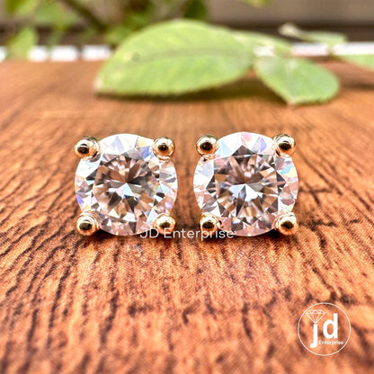 Gold Stud Earrings for Women, Daily Wear Earrings, 3.00TW Moissanite Stud Earrings Screw Back, Birthday Gifts Her, Graduations Gifts for Her