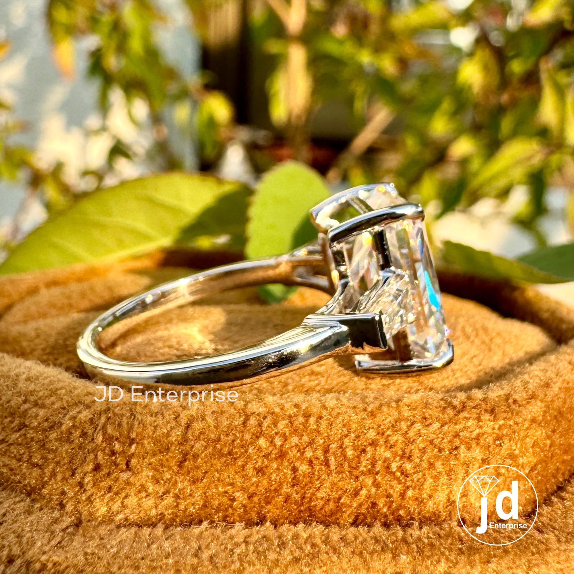 Three Stone Moissanite Wedding Ring, 4.80 TCW Radiant Cut & Tapered Baguette Moissanite Engagement Ring, Anniversary Gift, Bridal Ring