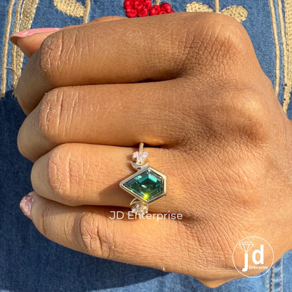 2.00 CT Green Kite Cut Moissanite Engagement Ring, Bezel Set Wedding Ring, Milgrain Work Bridal Ring, Anniversary Gifts, Proposal Ring