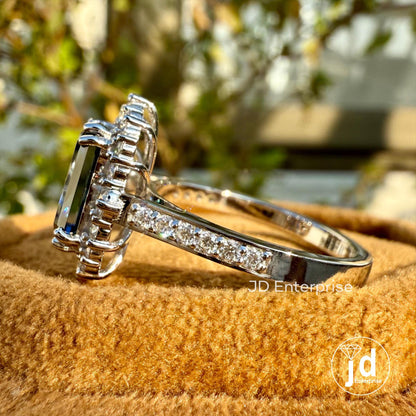 Vintage Engagement Ring, 3.12 TCW Radiant Cut Dark Blue Moissanite Wedding Ring, Flower Style Halo Ring, Double Prongs, Anniversary Gift