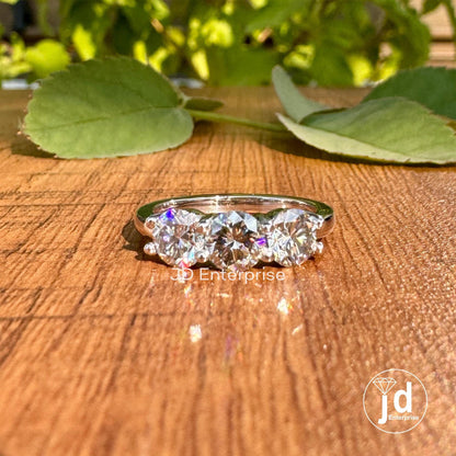 1.50TW Round Cut Light Grey Moissanite Engagement Ring, Three Stone Wedding Ring, White/Yellow/Rose Gold Promise Ring, Anniversary Gift