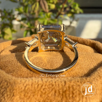 Vintage Celtic Engagement Ring, Asscher Cut Salt and Pepper Diamond Moissanite Ring, Three Stone Wedding Ring, Bridal Ring, Anniversary Gift