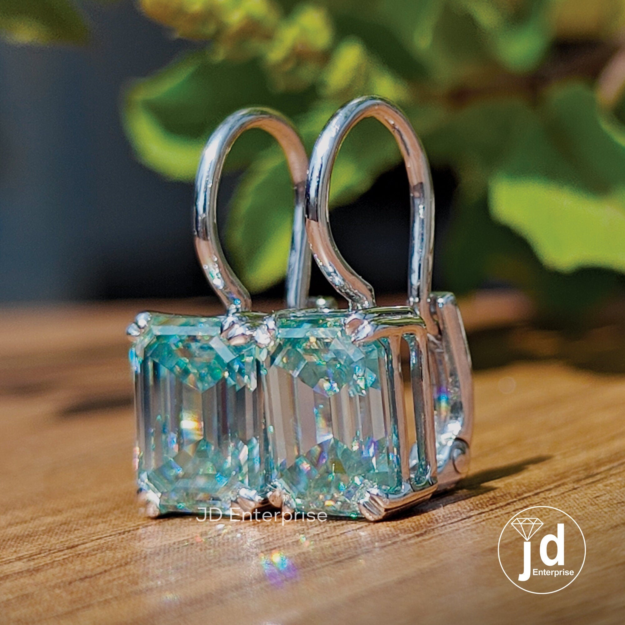4.72 TCW Cyan Blue Emerald Cut Moissanite Engagement Earrings, Moissanite Wedding Earrings, Dangle Drop Bridal Earrings, Proposal Earrings