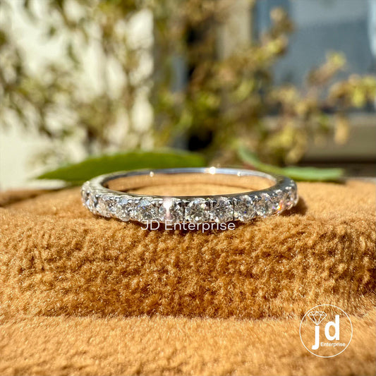 0.35 TCW Round Colorless Moissanite Band, Half Eternity Wedding Band, Stacking Ring, Engagement Band, Comfort fit Band, Anniversary Gifts