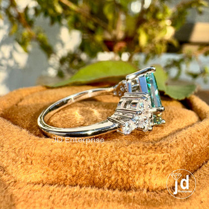 2.50 CT Princess Cut Moissanite Engagement Ring, Dainty Wedding ring, Cluster Accent Bridal Ring, Promise Ring for Women, Anniversary Ring