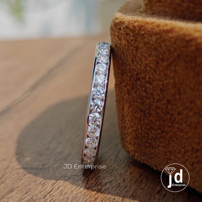 Stunning 2.00 MM Round Cut Moissanite Wedding Band in Channel Set, Full Eternity Moissanite Wedding Band, Stacking Band, Bridal Ring Set