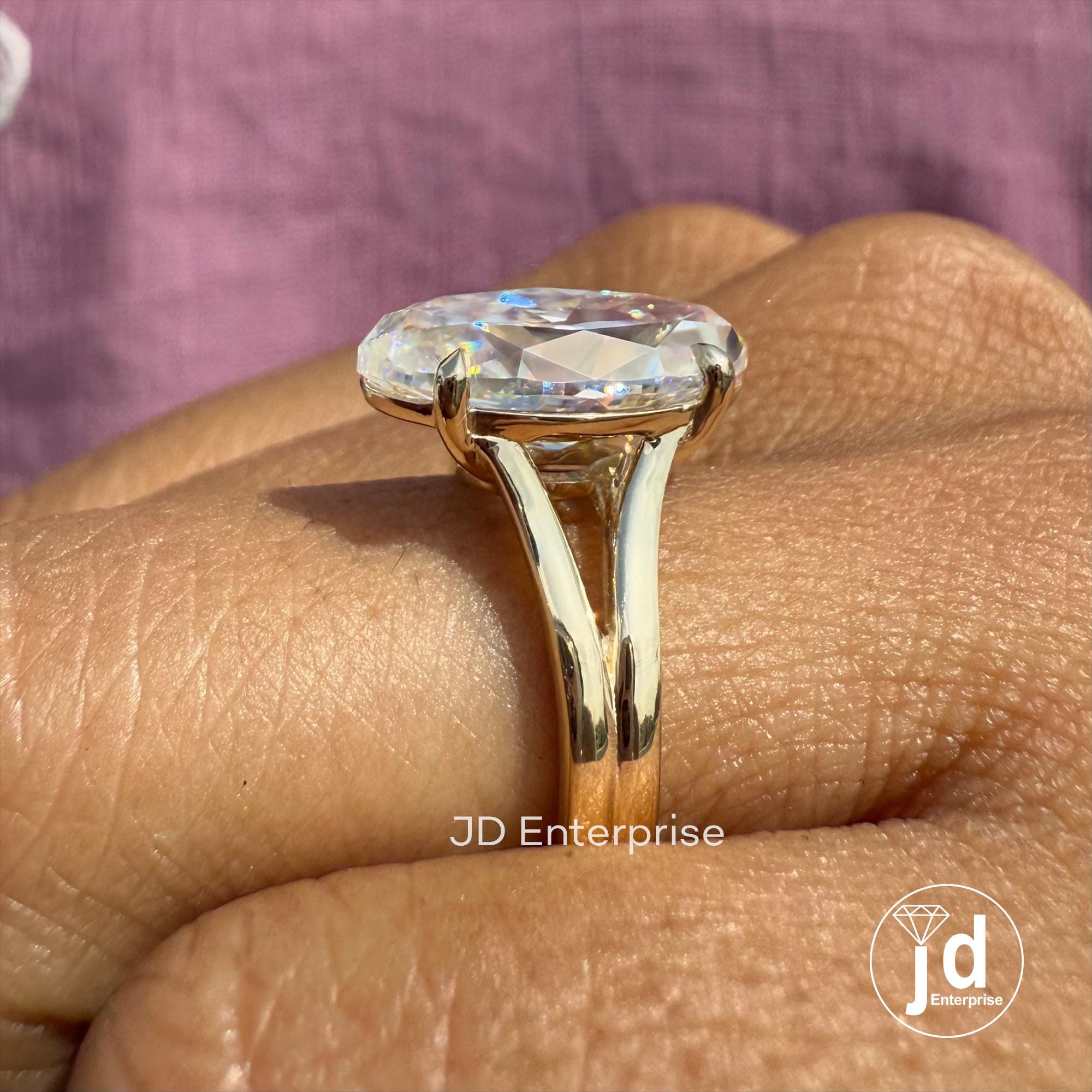 Vintage 5.00 CT Moval Old Mine Cut Moissanite Engagement Ring, Solitaire Wedding Ring, Split Shank Anniversary Ring, 10k Yellow Gold Ring