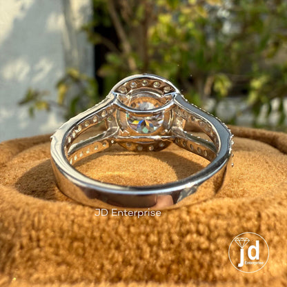 Portuguese Cut Moissanite Engagement Ring, 2.5 CT Colorless Moissanite Halo Wedding Ring, Pave Split Shank Ring for Women, Anniversary Gifts