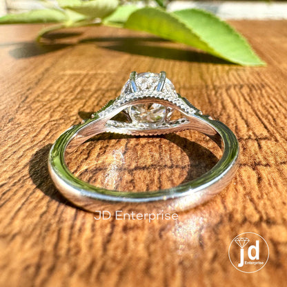 2.00 CT Round Brillant Cut Colorless Moissanite Ring, Vintage Pave Bridge Art Deco Moissanite Engagement Ring, Unique Wedding Ring for Women