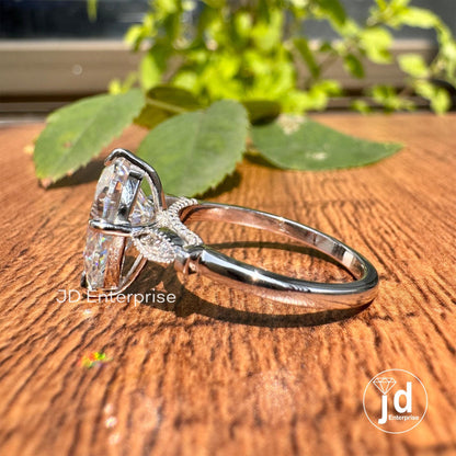 2.75 TCW Antique Colorless Pear Cut Moissanite Engagement Ring, Compass set Prong Wedding Ring, Vintage Style Handcrafted Anniversary Ring