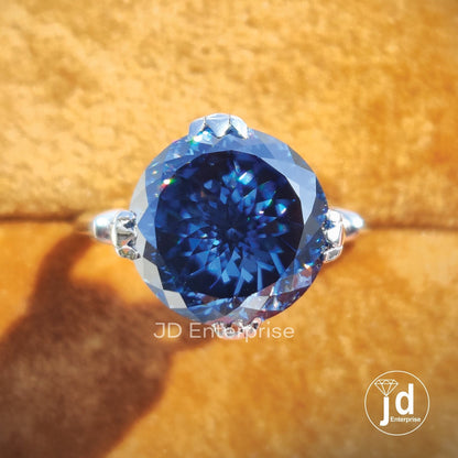 5.10 CT Portuguese Cut Dark Blue Moissanite Ring, Engagement Ring, Wedding Ring, Solitaire Ring, White/Yellow/Rose Gold, Anniversary Ring