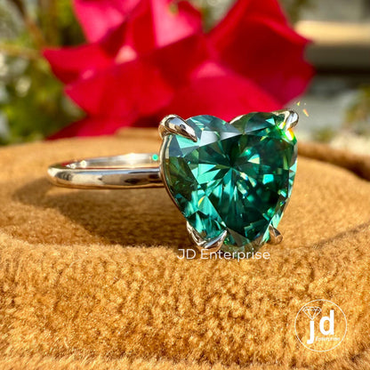 3.20 CT Heart Shape Green Moissanite Engagement Ring, Solitaire Ring, Wedding Ring, Claw Prongs, Perfect Ring for Proposal, Bridal Ring