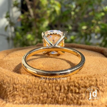 4.00 CT Cushion Cut Moissanite Solitaire Ring, Hidden Halo Engagement Ring, Weeding Ring, Yellow/White/Rose Gold Ring, Anniversary Gift Ring