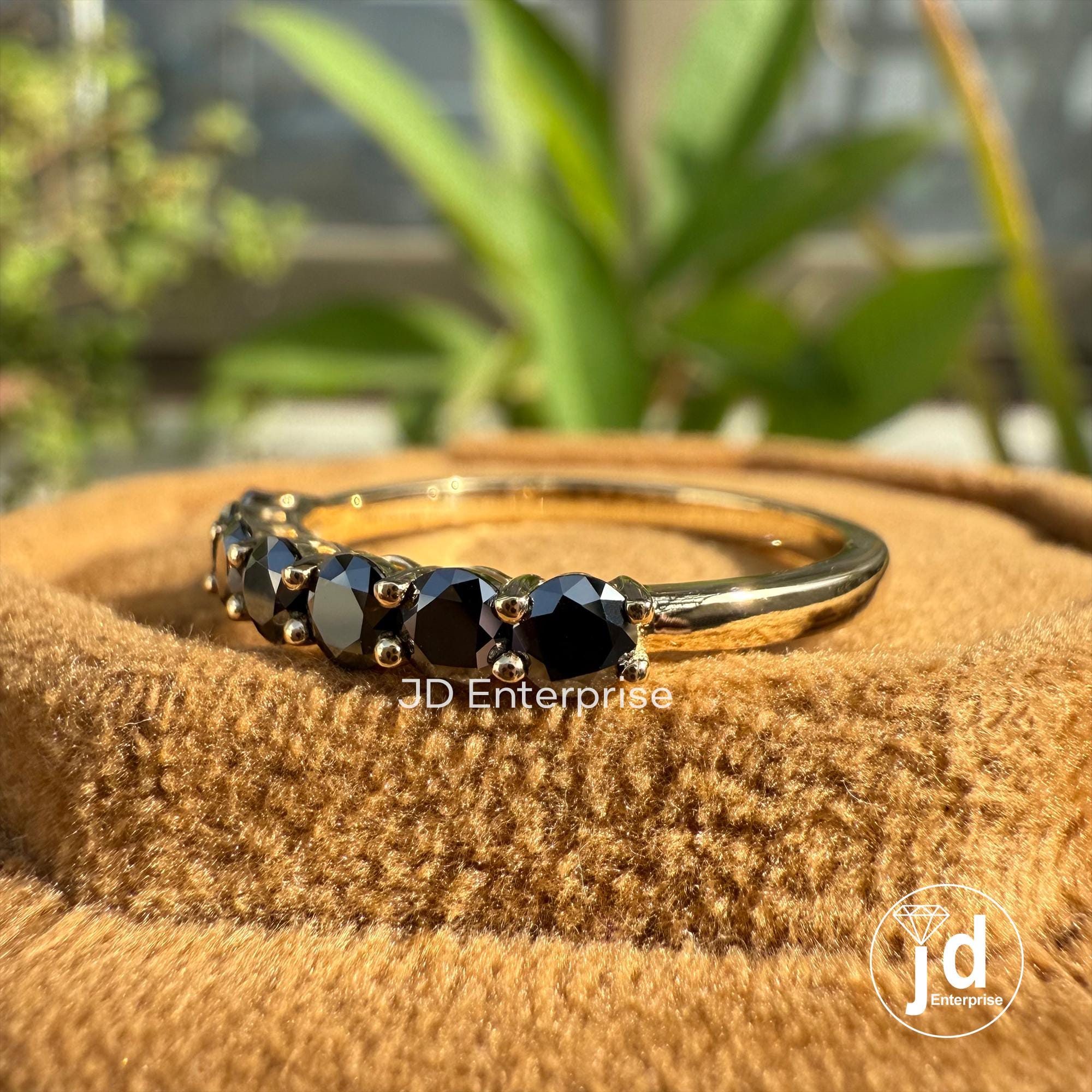 Black Moissanite Gorgeous Stack Ring, 3.00 MM Round Seven Stone Wedding Band, Half Eternity Band, Minimalist Diamond Band, Anniversary Gifts