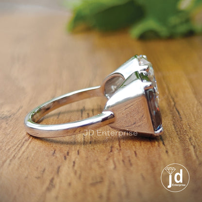 6.10 TCW Colorless Round & Dark Grey Asscher Cut Moissanite Engagement Ring, Two Stone Wedding Ring, Basket Set Toi at Moi Open Gap Ring