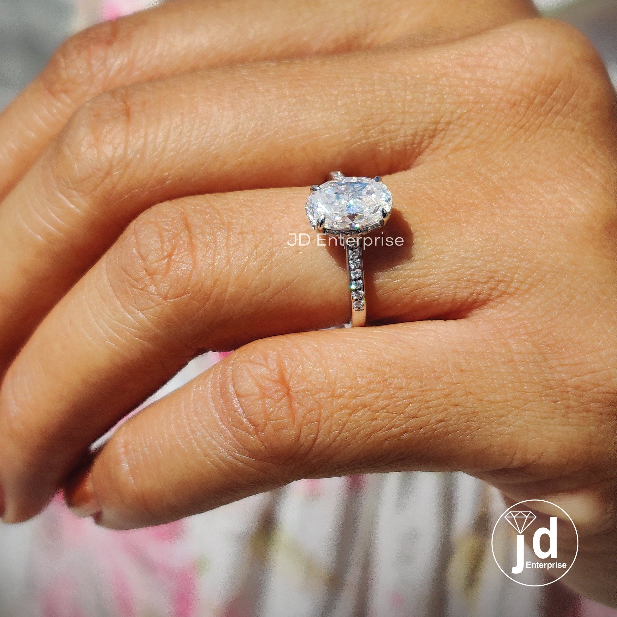 1.50 CT Oval Cut Moissanite Engagement Ring, Hidden Halo Pave Wedding Ring, Claw Prongs, Accent Ring, Anniversary Gift Ring, Bridal Ring