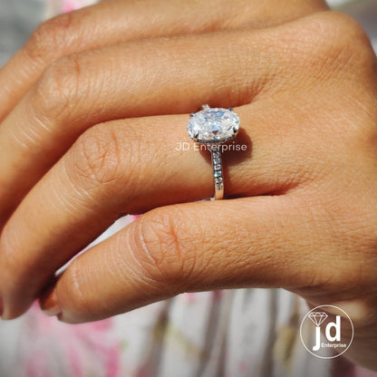 1.50 CT Oval Cut Moissanite Engagement Ring, Hidden Halo Pave Wedding Ring, Claw Prongs, Accent Ring, Anniversary Gift Ring, Bridal Ring