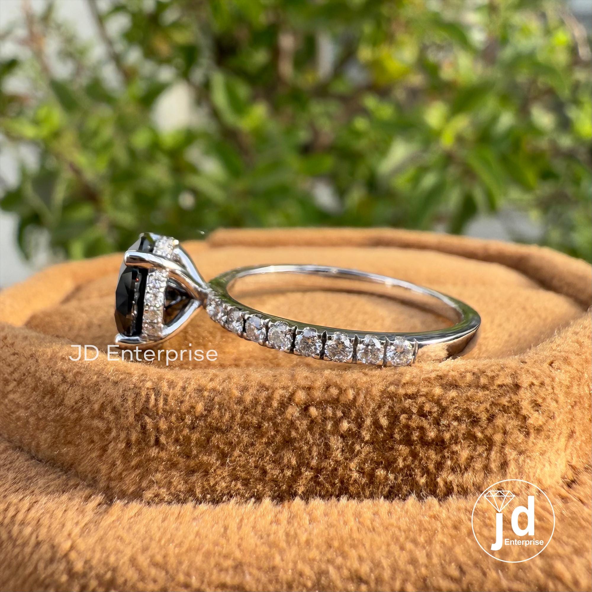 1.50 CT Round Black Moissanite Hidden Halo Engagement Ring, Pave Set Wedding Ring, Anniversary Gift Ring, Promise Ring, Proposal Ring