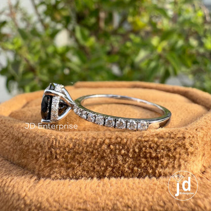 1.50 CT Round Black Moissanite Hidden Halo Engagement Ring, Pave Set Wedding Ring, Anniversary Gift Ring, Promise Ring, Proposal Ring