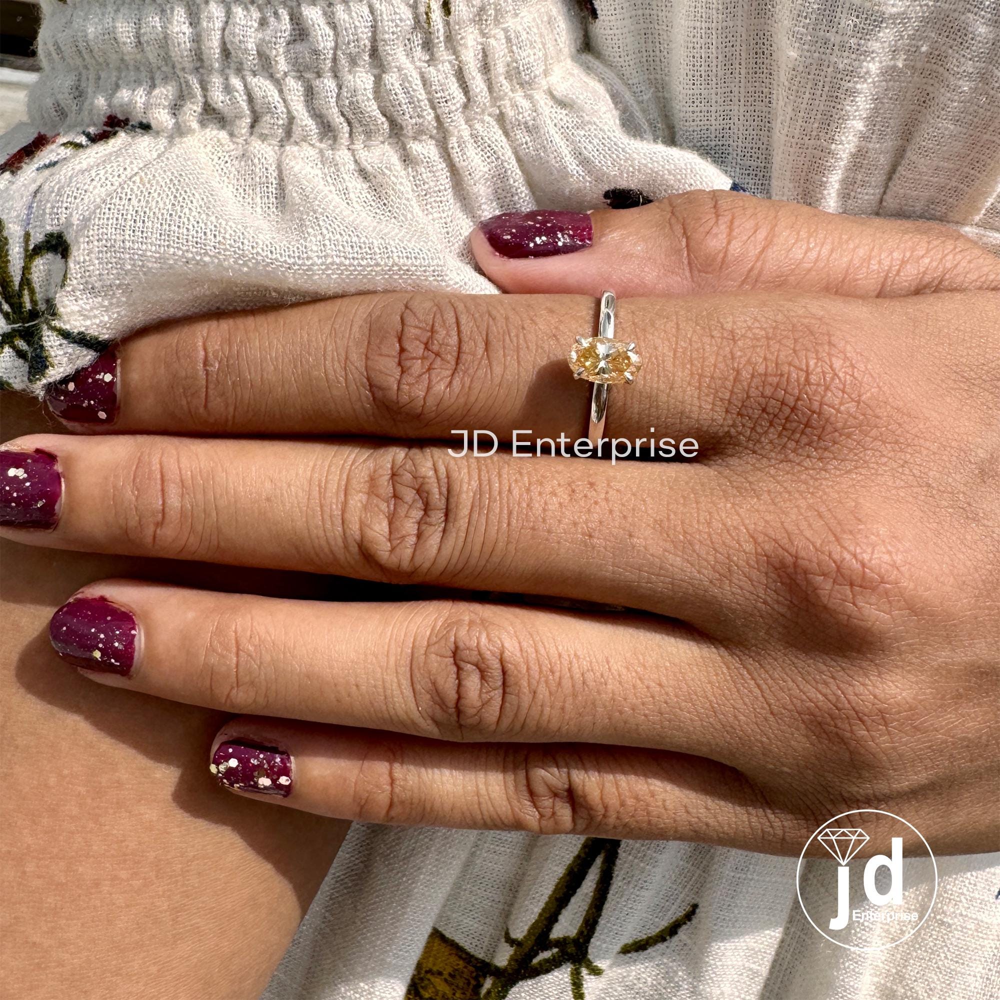 Oval Engagement Ring, Moissanite Wedding Ring for Women, 1 CT Champagne Oval Moissanite Solitaire Ring, Anniversary Gift Ring, Propose Ring