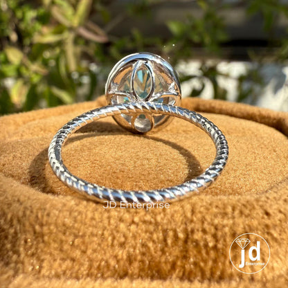 2.82 TCW Blue Oval Cut Moissanite Wedding Ring, Halo Engagement Ring, Twisted Rope Band, Anniversary Gifts, Bridesmaid Ring, Promise Ring