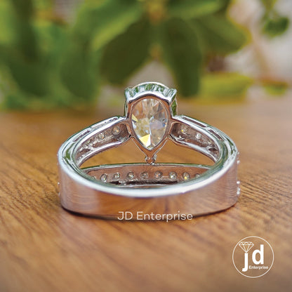 2.00 CT Near Colorless Old Mine Pear Cut Moissanite Engagement Ring, Vintage Split Pave Wedding Ring, Vintage Bridesmaid Ring, Accent Ring
