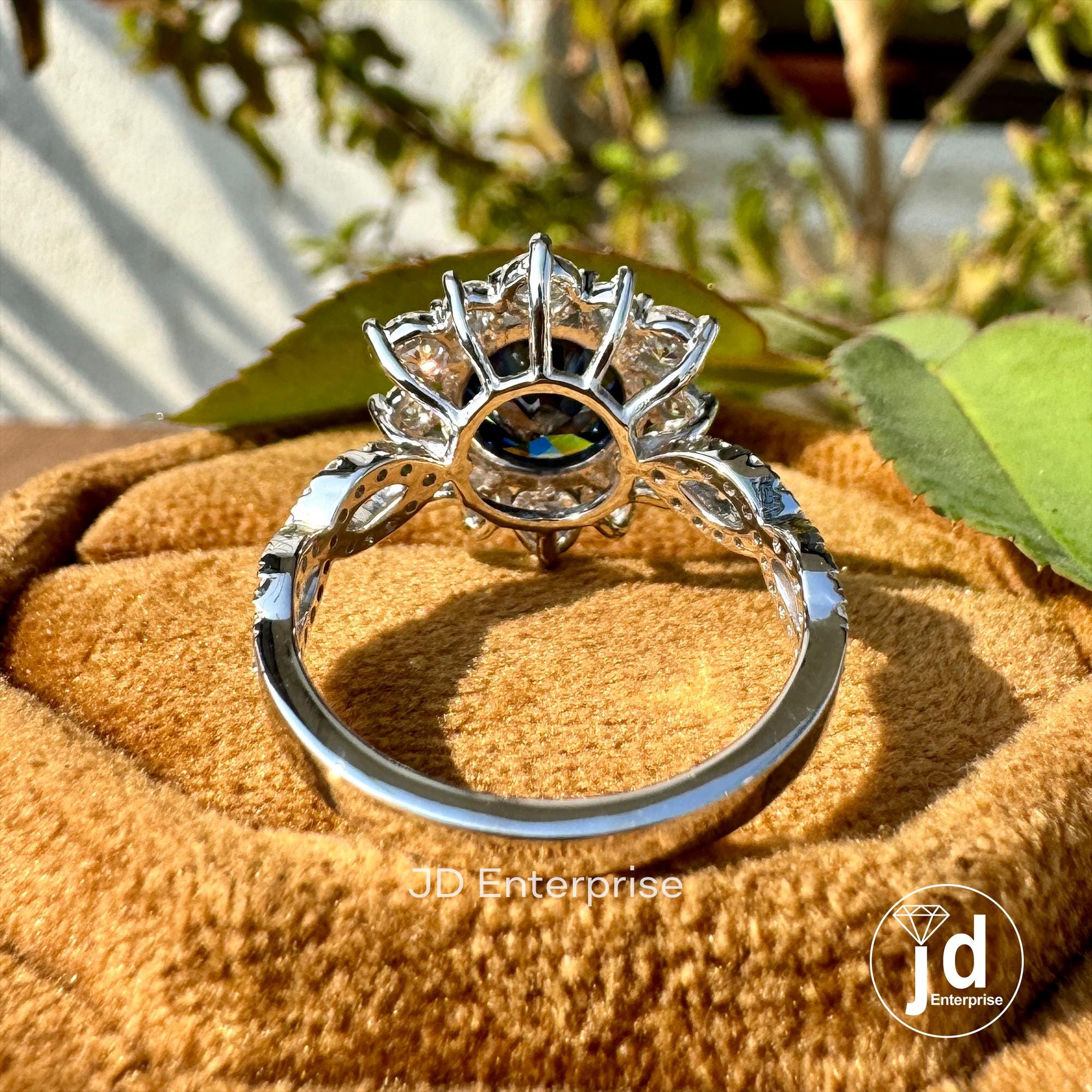 3.50 CTW Round Cut Dark Blue Moissanite Engagement Ring, Vintage Halo Anniversary Ring, Twisted Pave Wedding Ring, Crossover Rings for Women