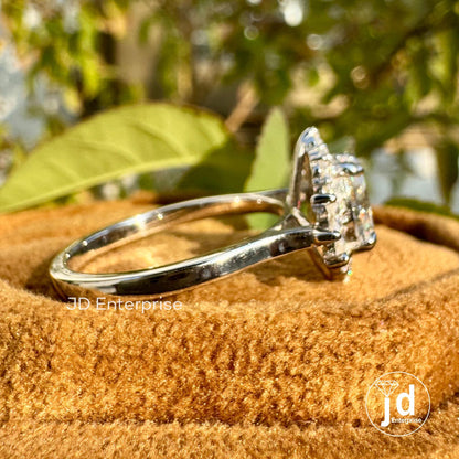 1.00 CT Oval Cut Moissanite Engagement Ring, Oval Wedding Ring, Cluster Set Halo Ring, Vintage Bridal Set Ring, Solid Gold Promise Ring