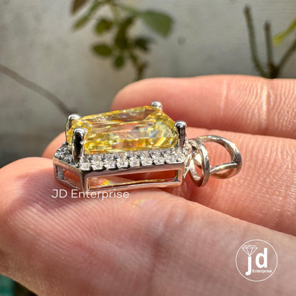 4.00 CT Coffin Cut Canary Yellow Moissanite Pendant, Pendant for Necklace, Halo Wedding Pendant, Antique Moissanite White/Yellow/Rose Gold