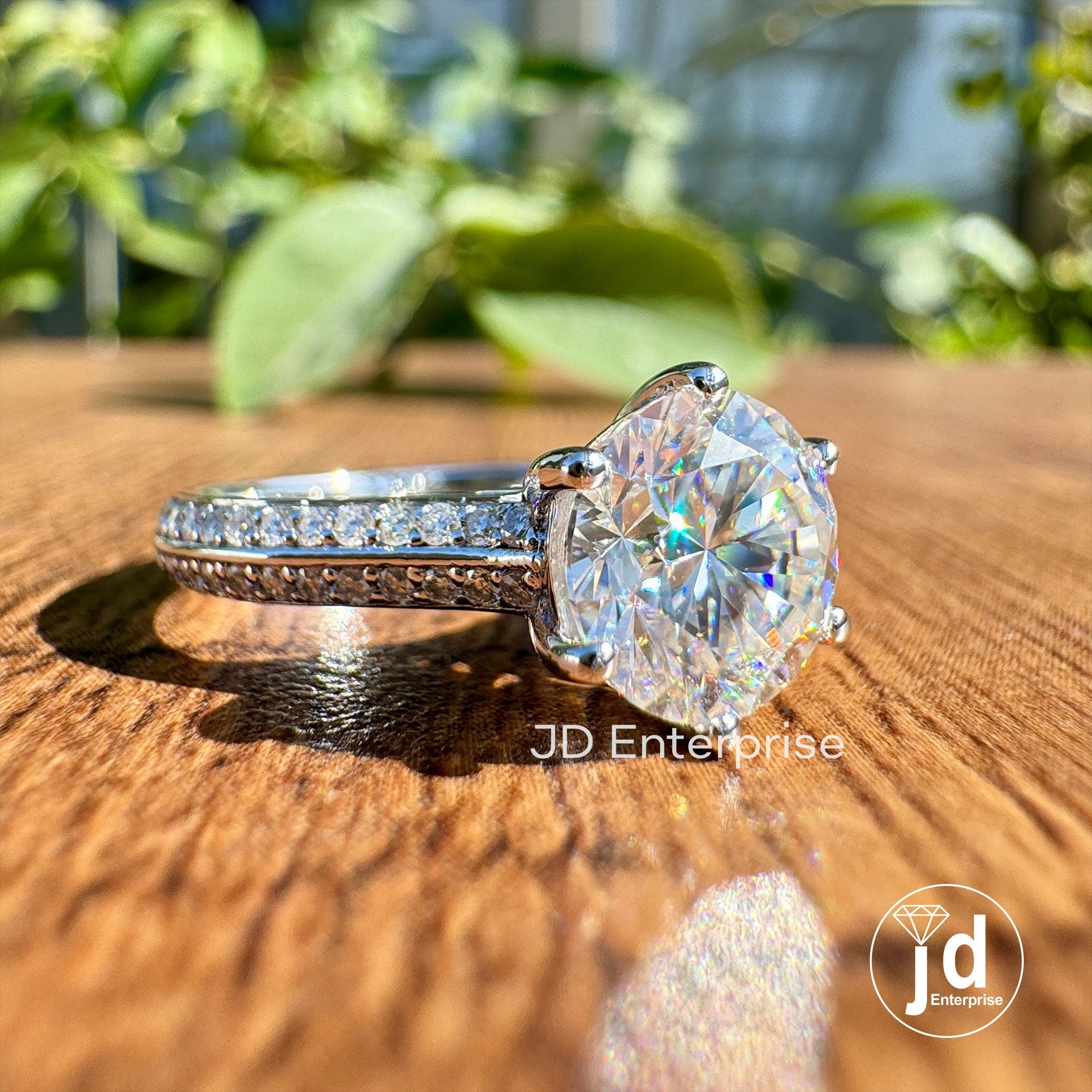Stunning 2.00 CT Round Moissanite Engagement Ring, Wedding Ring for Women, Six Prong Knife Edge Shank, Two Row Pave Set Ring, Promise Ring