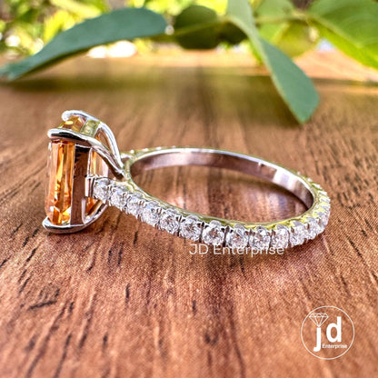 Elegant Criss Cut Champagne Moissanite Engagement Ring, Full Eternity Pave Bridal Ring, X-Facet Wedding Ring, Anniversary Ring, Promise Ring