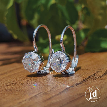 3.00 TCW Octagon Cut Moissanite Dangle Earrings, Bezel Set Bridesmaid Earrings, Wedding Earrings for Women, Leaver Back, Anniversary Gift