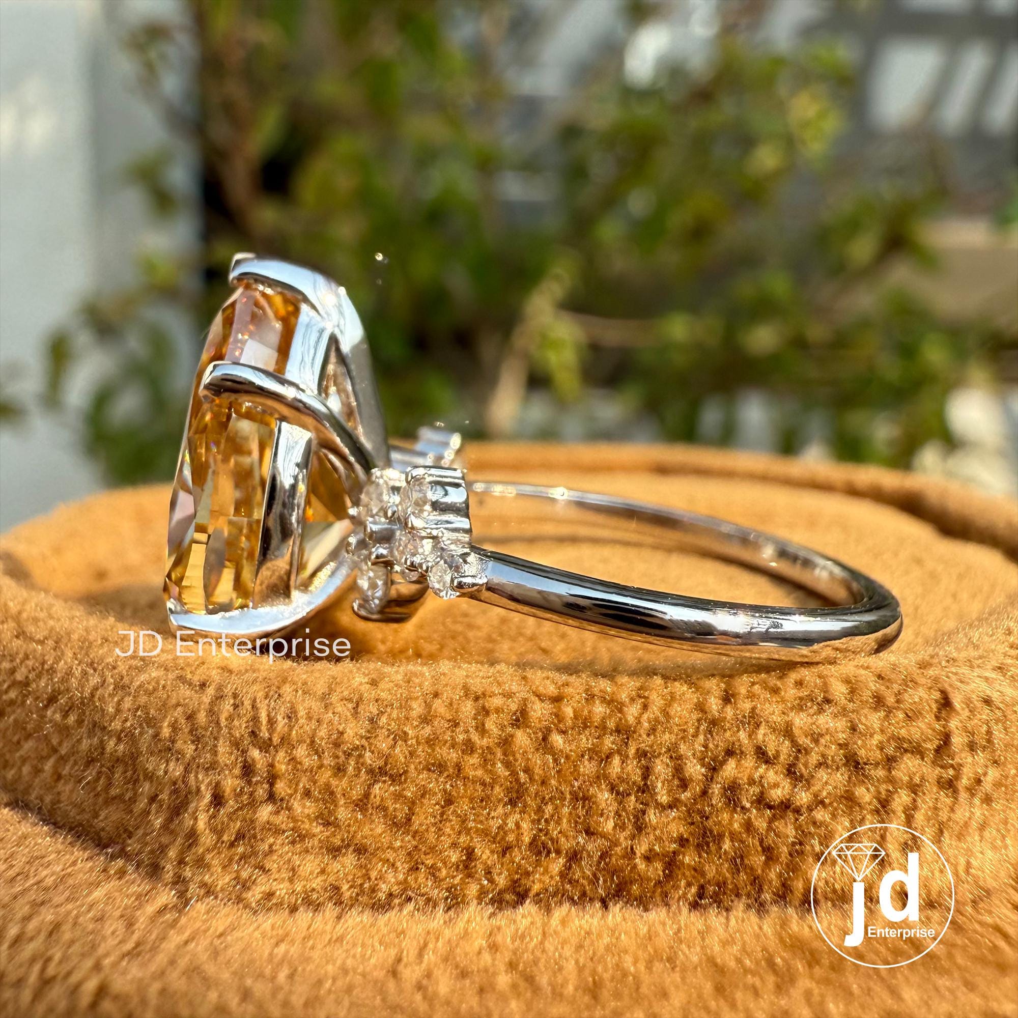 Large Pear Cut Moissanite Ring for Women, 5.00 CT Champagne Moissanite Diamond Engagement Ring, Cluster Wedding Ring, Anniversary Gifts Ring