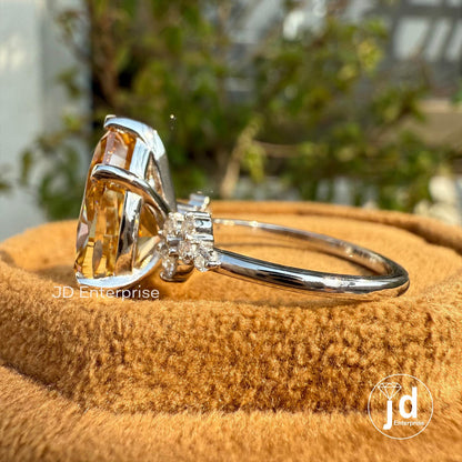 Large Pear Cut Moissanite Ring for Women, 5.00 CT Champagne Moissanite Diamond Engagement Ring, Cluster Wedding Ring, Anniversary Gifts Ring