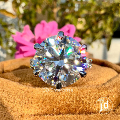 9.50 CT Large Round Cut Moissanite Hidden Halo Ring, Petite Pave Engagement Ring, Wedding Ring, Celebrity Style Anniversary Ring, Bridal