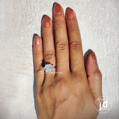 4.00 TW Colorless Radiant Cut Moissanite Ring, Side Trapezoid Moissanite, Three Stone Engagement Ring, Claw Prongs, Wedding Ring, Bride Ring