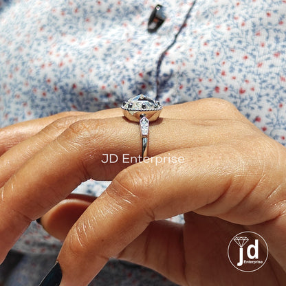 3.00 CT Antique Rose Cut Cushion Moissanite Engagement Ring, Milgrain Ring, Wedding Ring, Pave Basket Set Art Deco Ring, Anniversary Ring