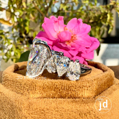 13.30 TCW Crushed Ice Pear Moissanite Engagement Ring, Celebrity Style Hidden Halo Wedding Ring, Iced Out Teardrop Bridal Ring for Her