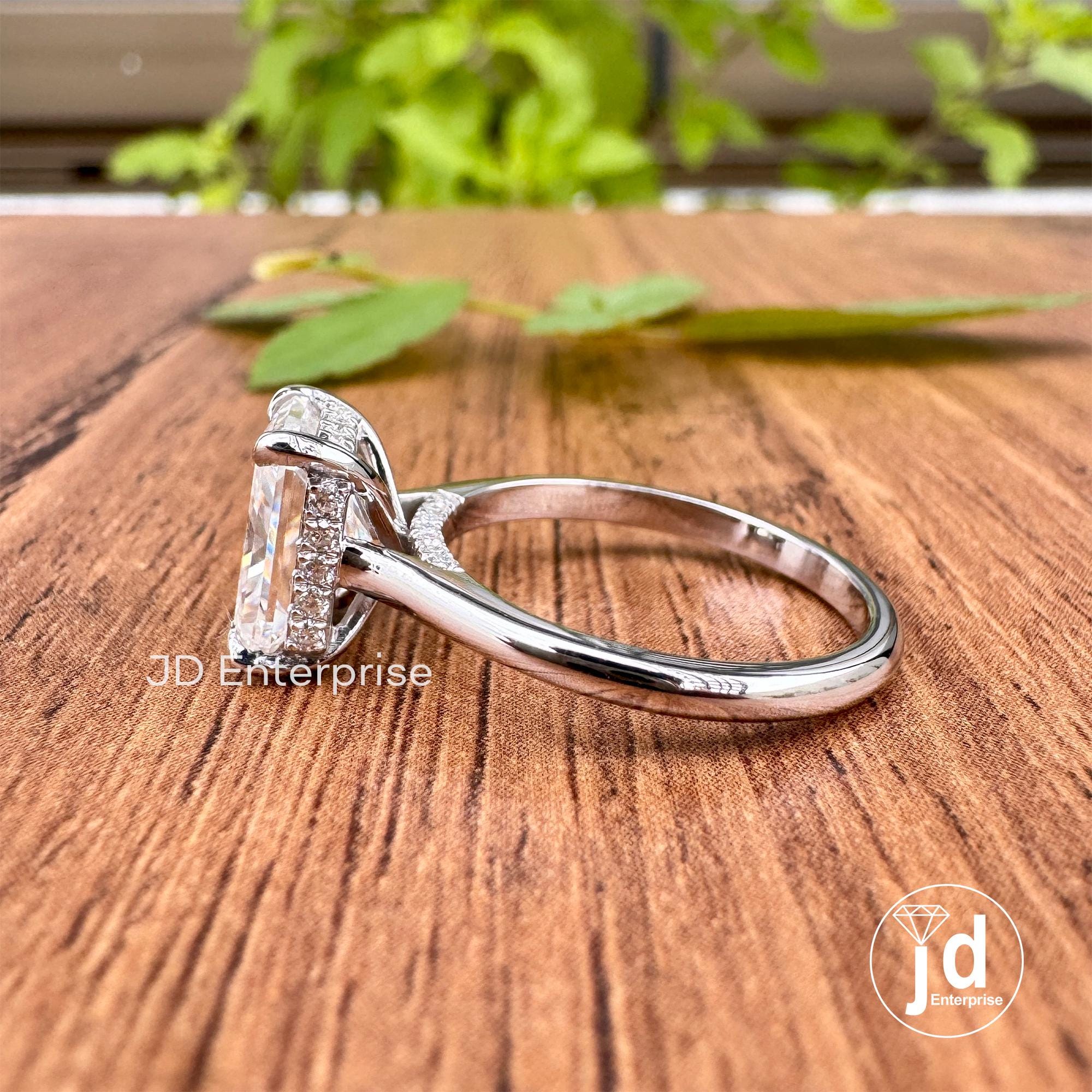 2.50 TCW Radiant Cut Engagement Ring, Hidden Halo Engagement Ring, Solitaire Wedding Ring, Invisible Halo & Bridge Accent Ring, Propose Ring