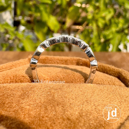 Art Deco Wedding Band, Half Eternity Band, Vintage Style Moissanite Band, Stacking Ring, Milgrain Band, Matching Anniversary Promise ring