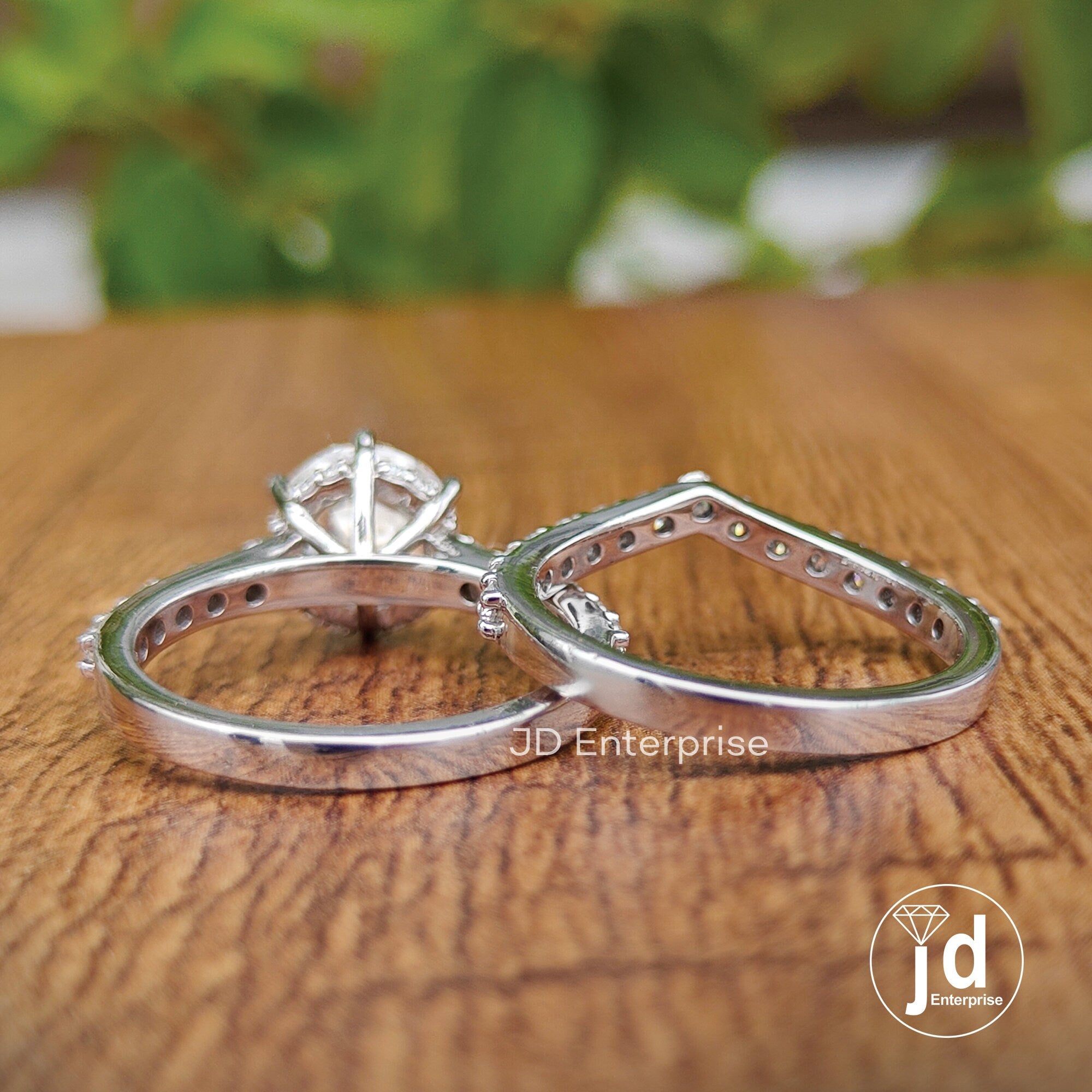 Vintage Style Wedding Set, 2.00 CT Round Old European Cut Moissanite Hidden Halo Engagement Ring, Half Eternity Curved Band, Bridal Ring Set