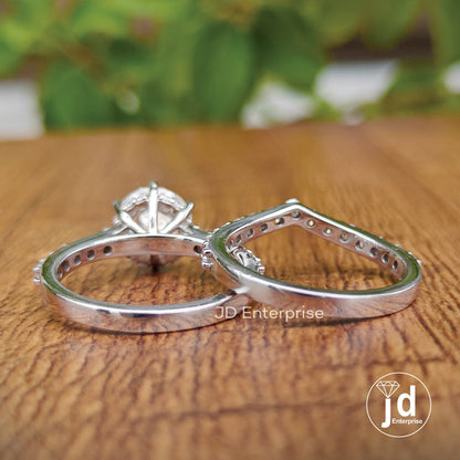 Vintage Style Wedding Set, 2.00 CT Round Old European Cut Moissanite Hidden Halo Engagement Ring, Half Eternity Curved Band, Bridal Ring Set