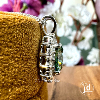 Flower Style 4.00 CT Round Cut Cluster Halo Wedding Pendant, Blue Green Moissanite Charm Pendant for Necklace, Engagement/Anniversary Gifts