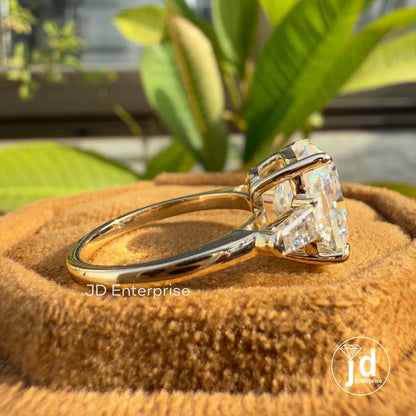 Cushion Cut Moissanite Engagement Ring, Three Stone Wedding Ring, Tapered Baguette Cocktail Ring, 3 Stone Trilogy Ring, Anniversary Gifts