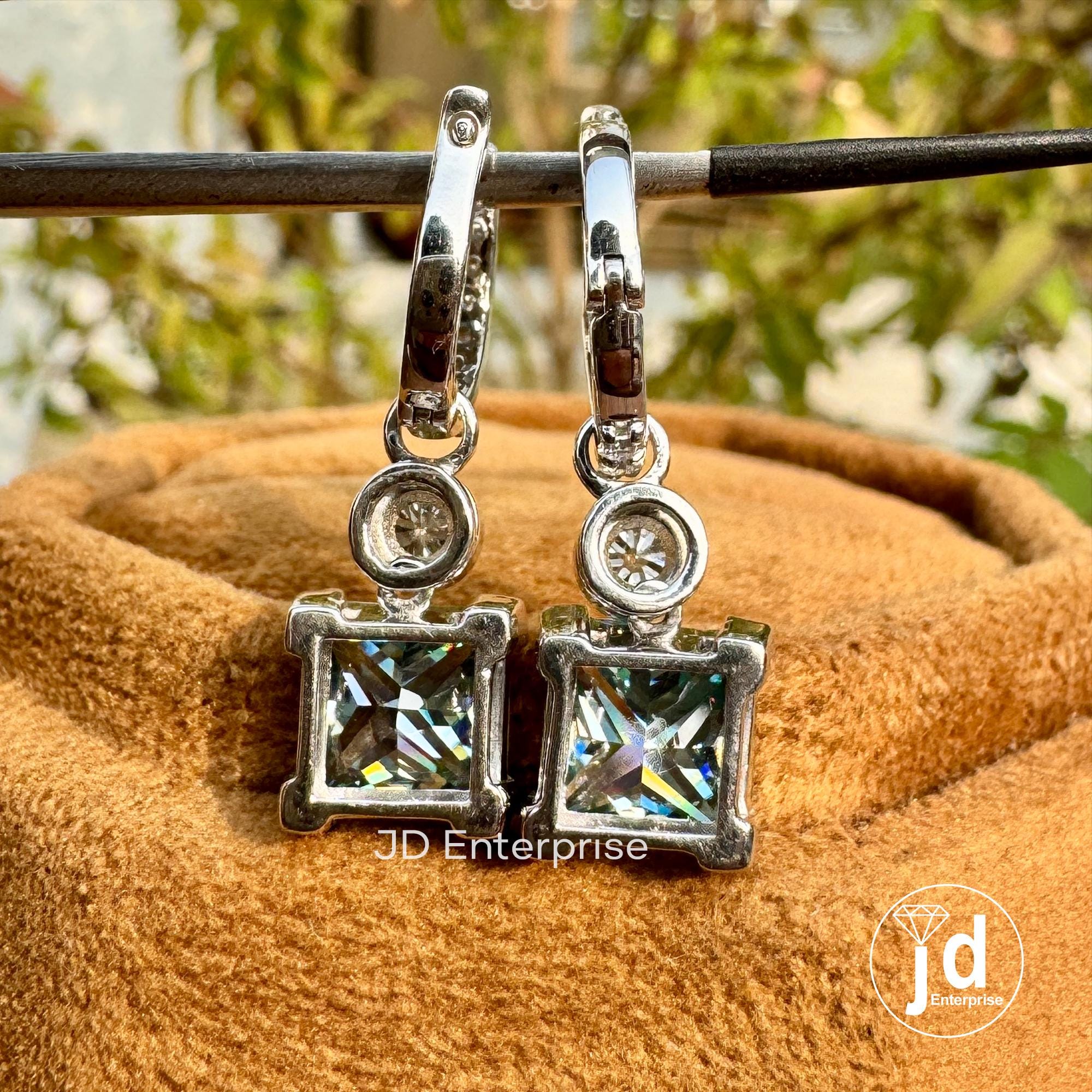 4.57 TCW Princess Cut Bluegreen Moissanite Earrings, Dangle Drop Wedding Earrings, Bridal Earrings, Engagement Earrings, Anniversary Gift