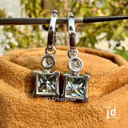 4.57 TCW Princess Cut Bluegreen Moissanite Earrings, Dangle Drop Wedding Earrings, Bridal Earrings, Engagement Earrings, Anniversary Gift