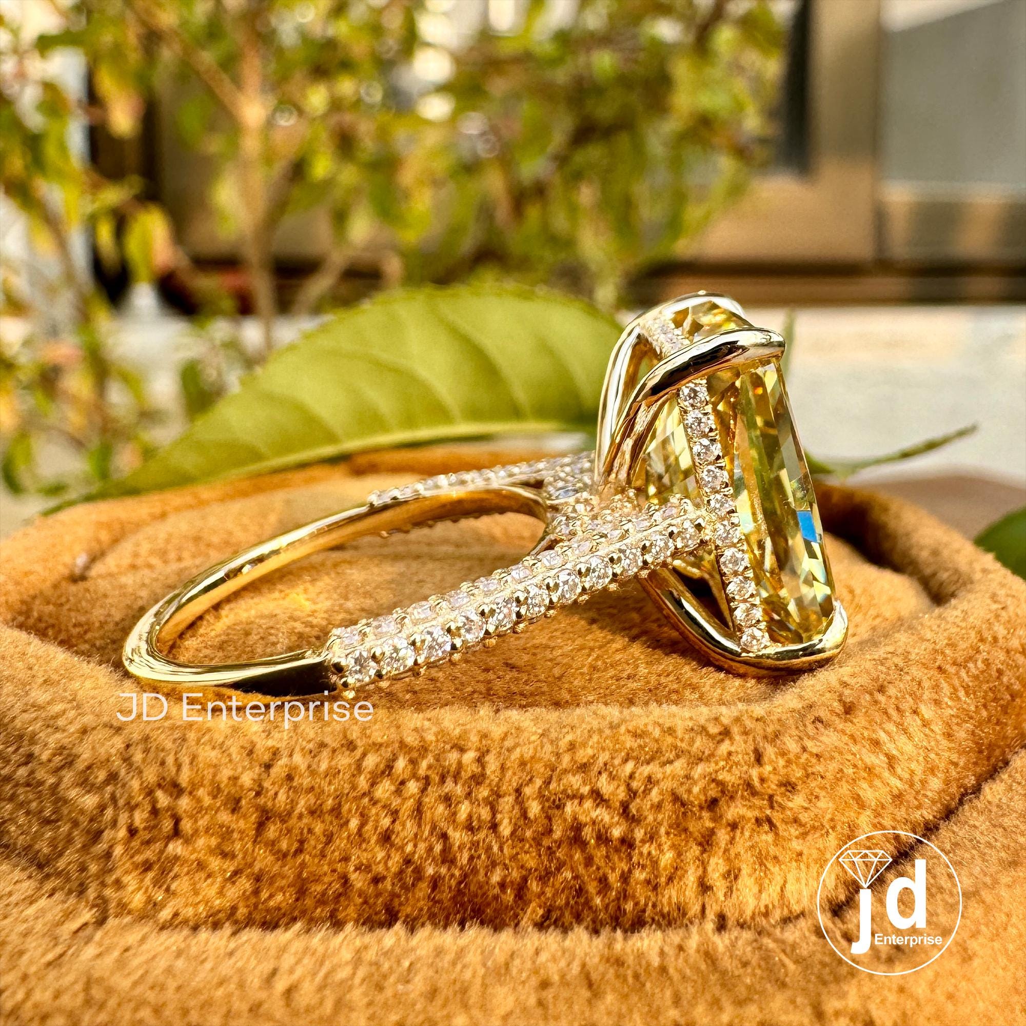 8.00 CT Big Radiant Cut Canary Yellow Moissanite Engagement Ring, Three Side Pave Wedding Ring, Hidden Halo Bridal Ring, Peekaboo Setting