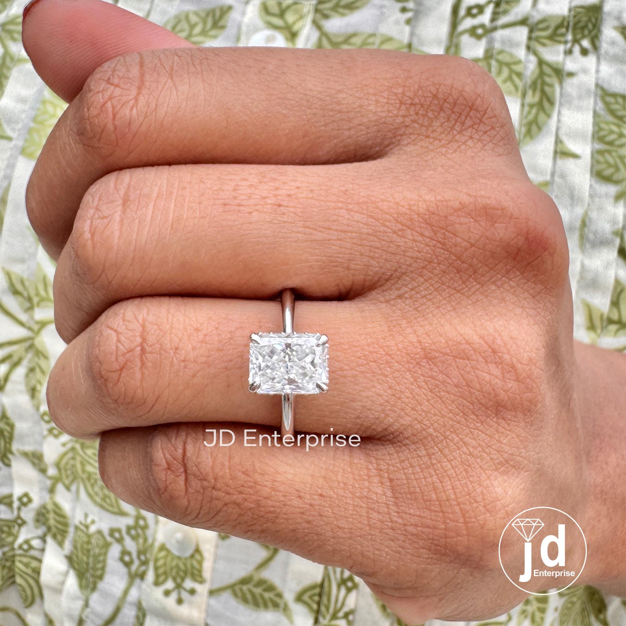 2.00 CT Colorless Radiant Cut Engagement Ring, Solitaire Hidden Halo Ring, Crushed Ice Moissanite Wedding Ring, Propose Ring, Invisible Halo