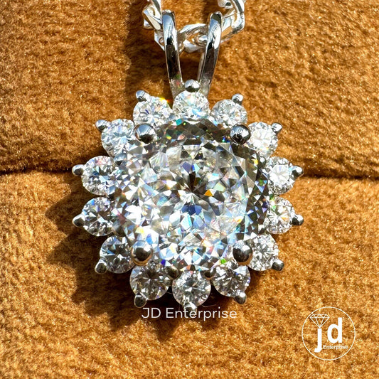Flower Style 3.00 CT Portuguese Cut Cluster Halo Wedding Pendant, Colorless Moissanite Charm Pendant for Necklace, Engagement/Birthday Gifts